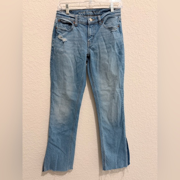 American Eagle Outfitters Denim - American Eagle Outfitters Light Blue Stretch Bootcut Jeans | Distressed Raw Hem
